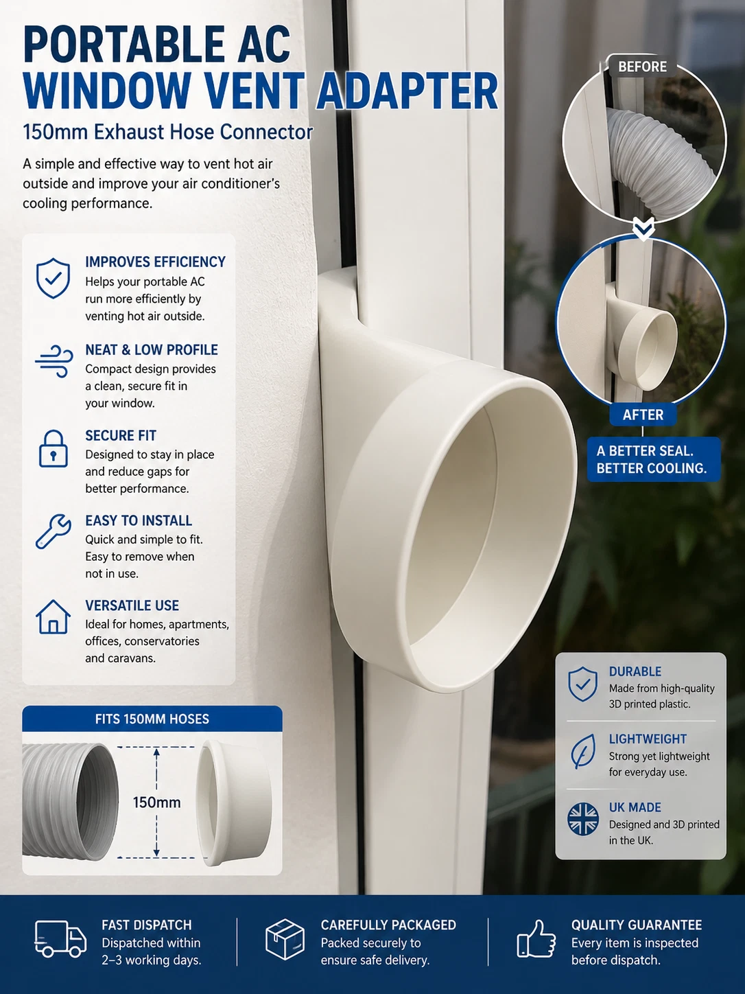 150mm Portable AC Window Vent Adapter